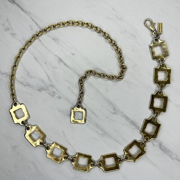 Vintage Hammered Gold Tone Square Chain Link Belt Made in Korea One Size (OS) ✨ - Picture 1 of 12